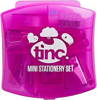 Tinc Mini Stationery Set – Pink | Tape Dispenser, Scissors, Stapler, Staple Remover, Hole Punch, Sharpener. Great for School