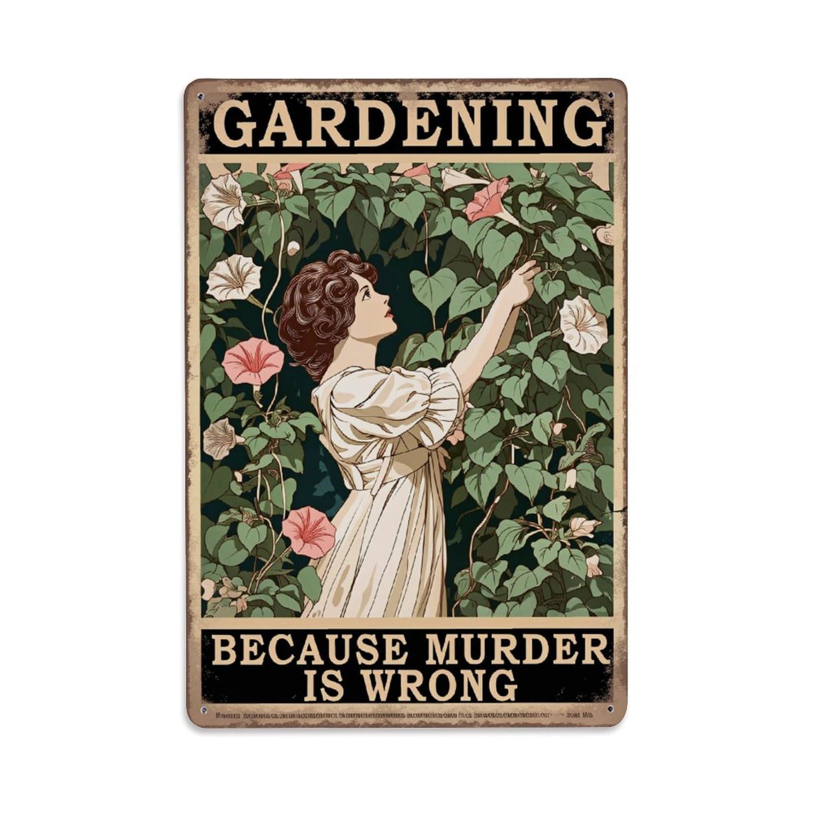 Enderetf Vintage Gardening Woman Flowers Vines Text Tin Sign Metal Poster, Home Bar Garage Man Cave Cafe Indoor & Outdoor Wall Decoration 8X12inches