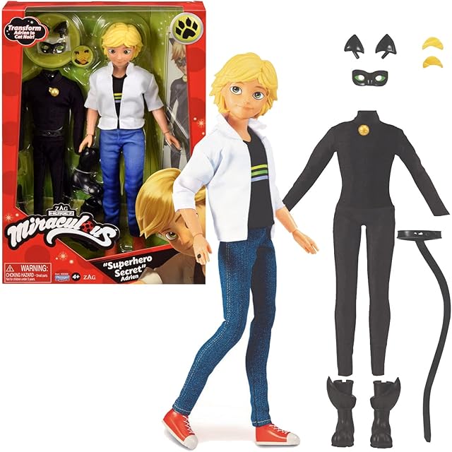 Miraculous Ladybug Superhero Secret Fashion Doll | Adrien Costume Change Cat Noir Toy With Accessories | Transforming Cat Noir Doll | From The Tales Of Ladybug & Cat Noir