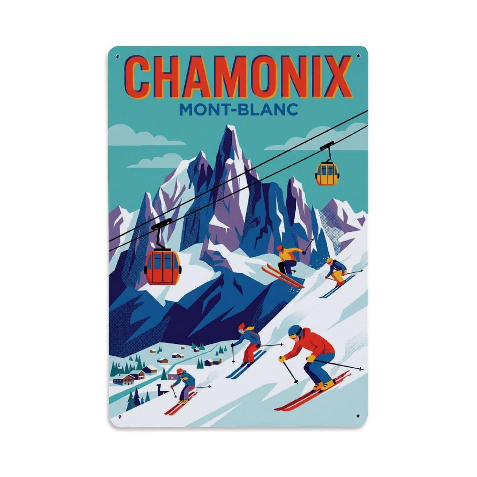 Olhnbad Style Chamonix France French Alps Graphic Alpine Travel Metal Tin Sign