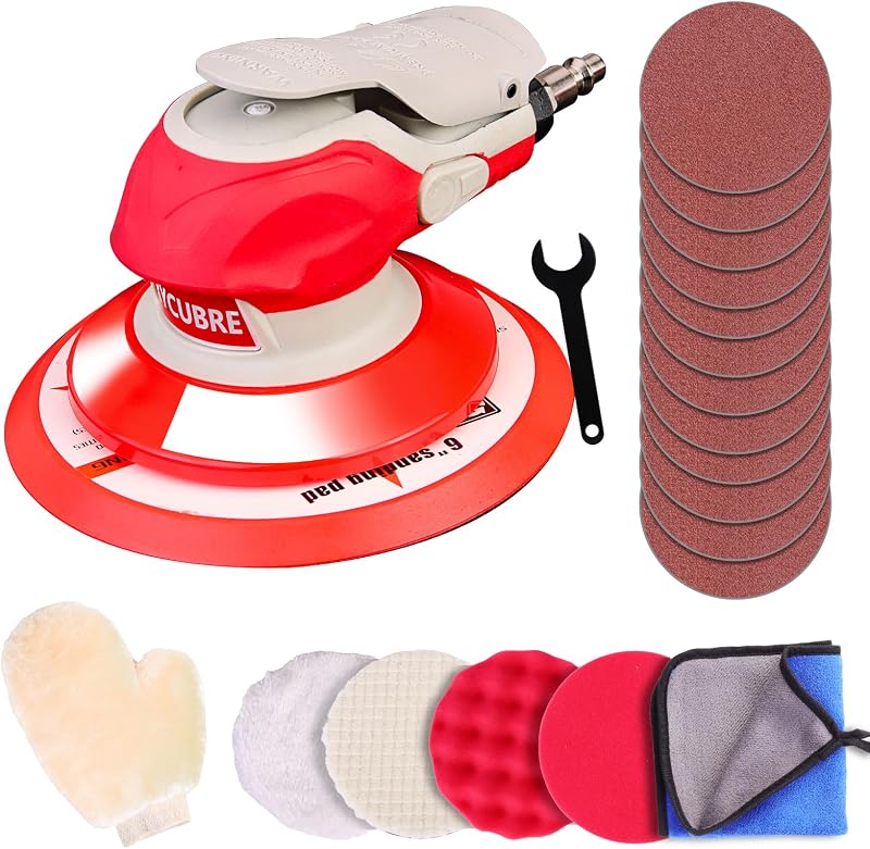 5/6 Inch Pneumatic Orbital Air Sander High-Speed DA Sander for auto body/Ideal for Woodworking, Auto Polishing, and Metal Sanding (6 inch)