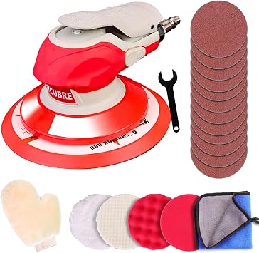 5/6 Inch Pneumatic Orbital Air Sander High-Speed DA Sander for auto body/Ideal for Woodworking, Auto Polishing, and Metal Sanding 6 inch