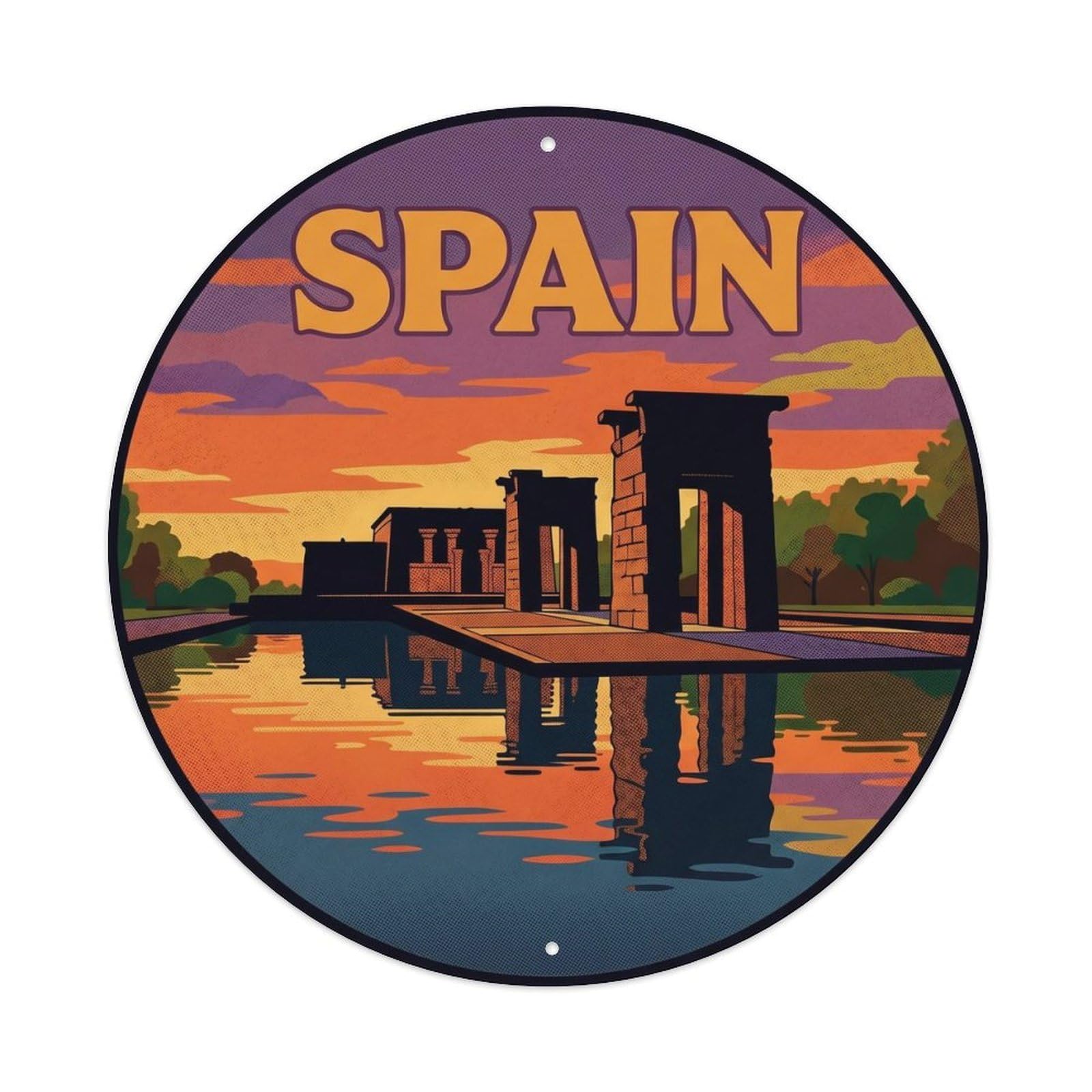 Madrid Debod Sunset Spain Landmark Travel Metal Tin Sign