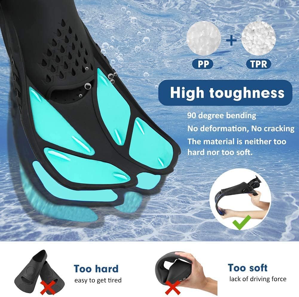 Swim Fins Snorkel Fins Snorkeling Gear Flippers for Swimming Short Diving Fins Travel Size with Mesh Bag Extra Fin Strap Open Heel Adjustable