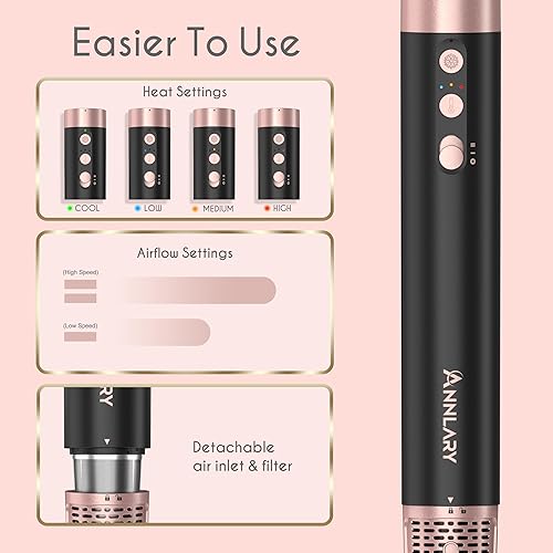 Miniatura 7 de Estilizador de aire caliente iónico 5 en 1, potente cepillo secador de pelo de 1400 W, rizadores de envoltura automática, cepillo de paleta para