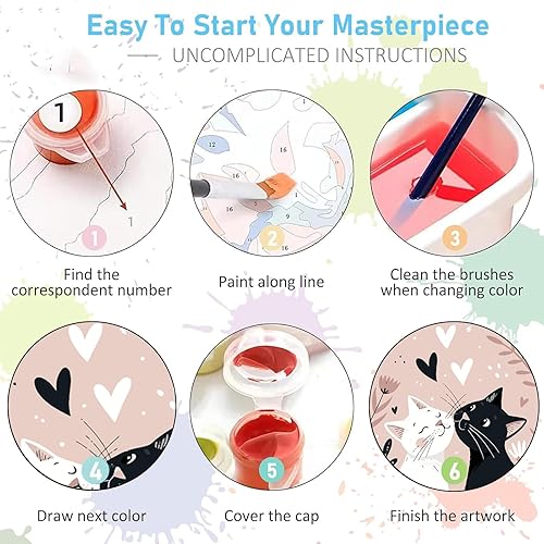 Miniatura 6 de Jethami Paquete de 6 pinturas por números para adultos principiantes, fácil de pintar con gato negro, kit de arte de lienzo para decoración de pared