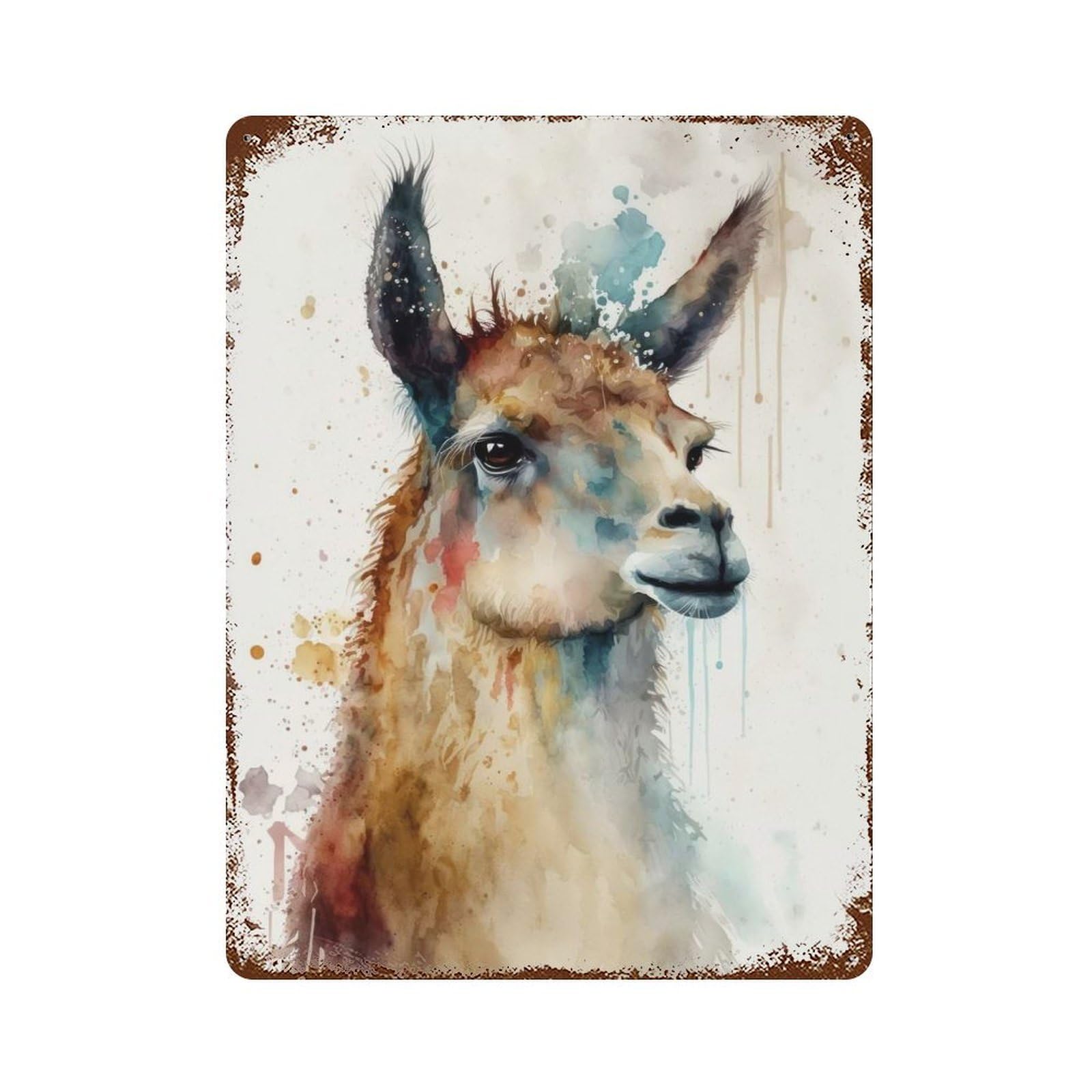 Watercolor Llama Design Rusty Metal Tin Sign 15.7"x11.8", for Basement, Hobby Room And Garage Decor, Retro Wall Decor
