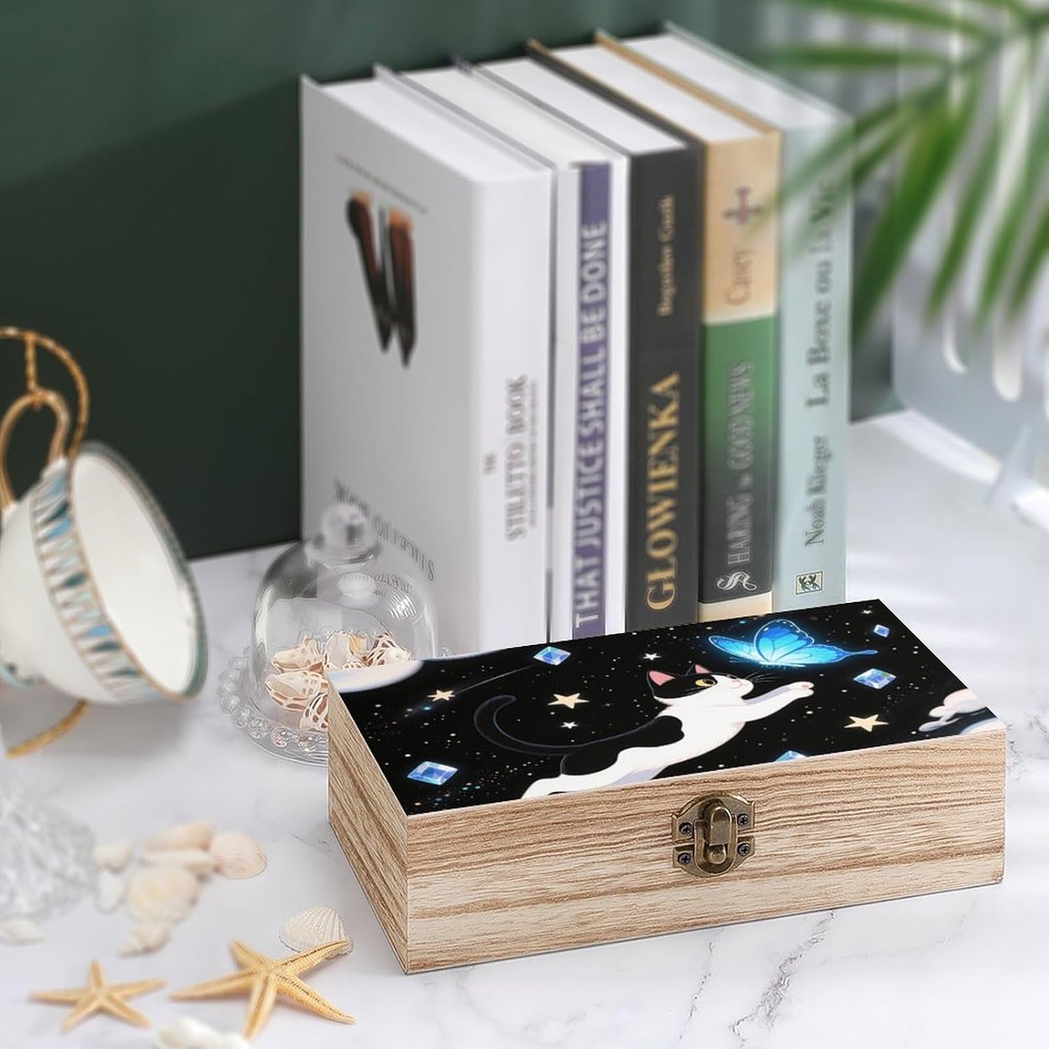 Wooden Storage Box with Hinged Lid Decorative Keepsake Boxes Organizer image 4