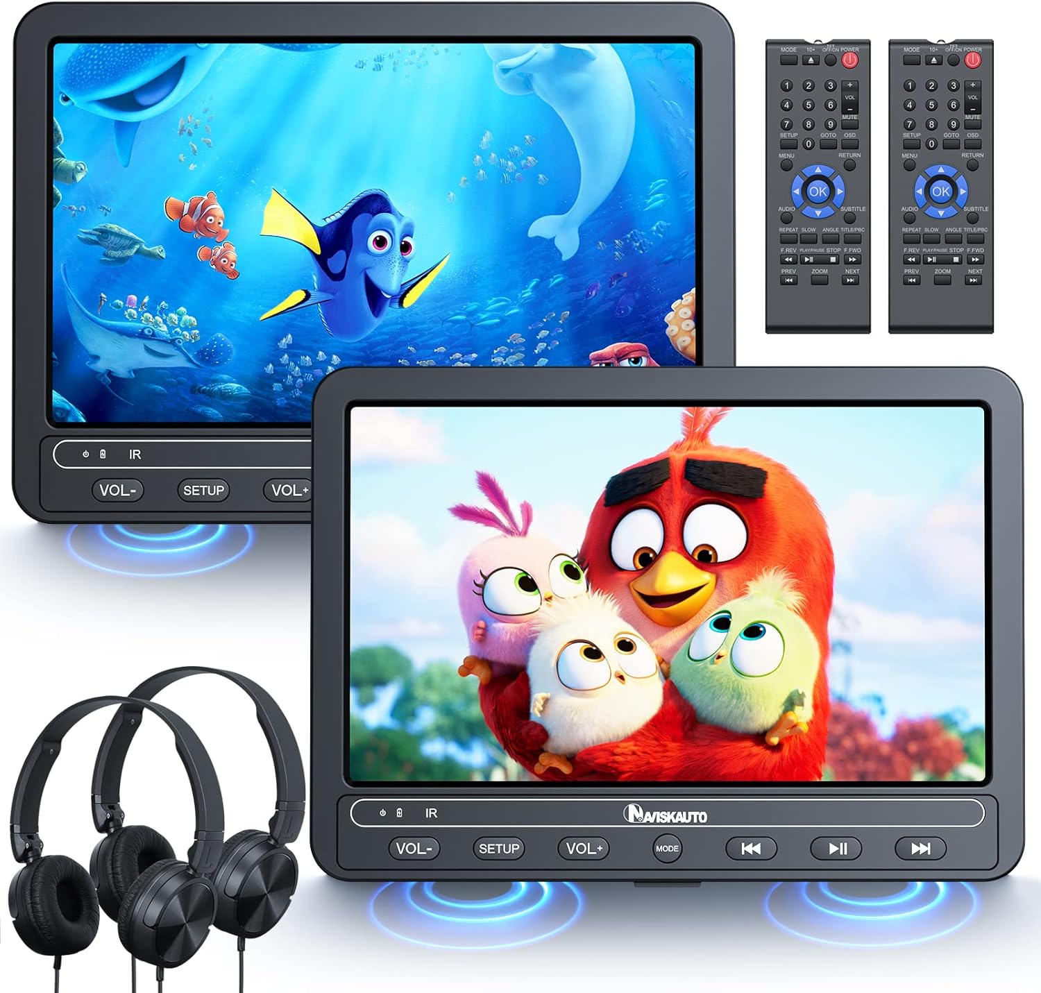 NAVISKAUTO 10.1" Dual Screen Portable DVD Player for Car Builtin