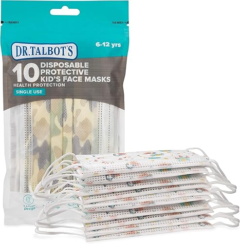 Miniatura 5 de Dr. Talbot's - Mascarilla desechable para niños para salud personal por Nuby, paquete de 20, 10 niños y 10 niñas, 6-12 años, las impresiones pueden