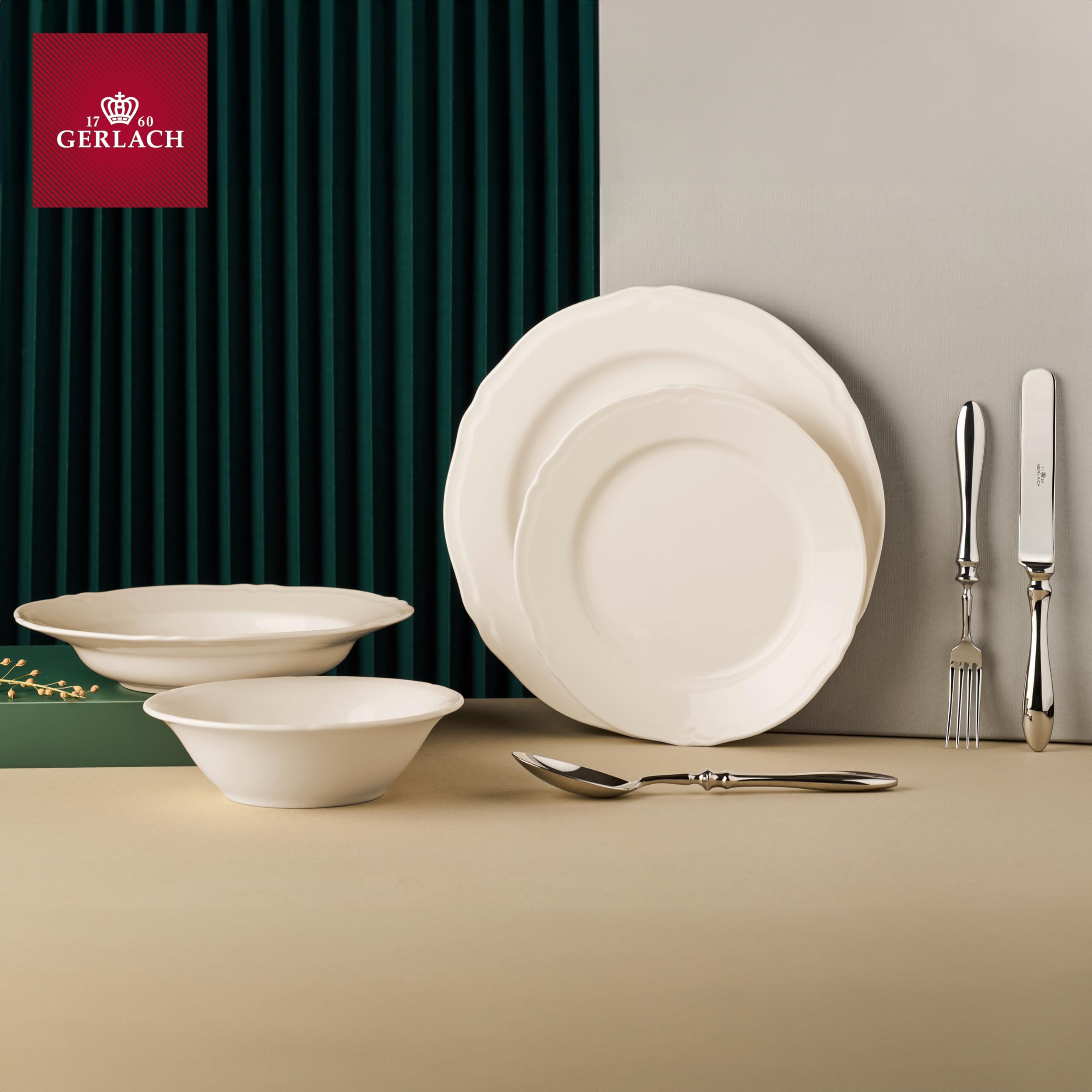Gerlach Retro Zestaw Talerzy Obiadowych Dla 6 Osób Komplet Porcelanowych Talerzy 18 Elementów Serwis Obiadowy Talerze z Porcelany W Kolorze Kości Słoniowej