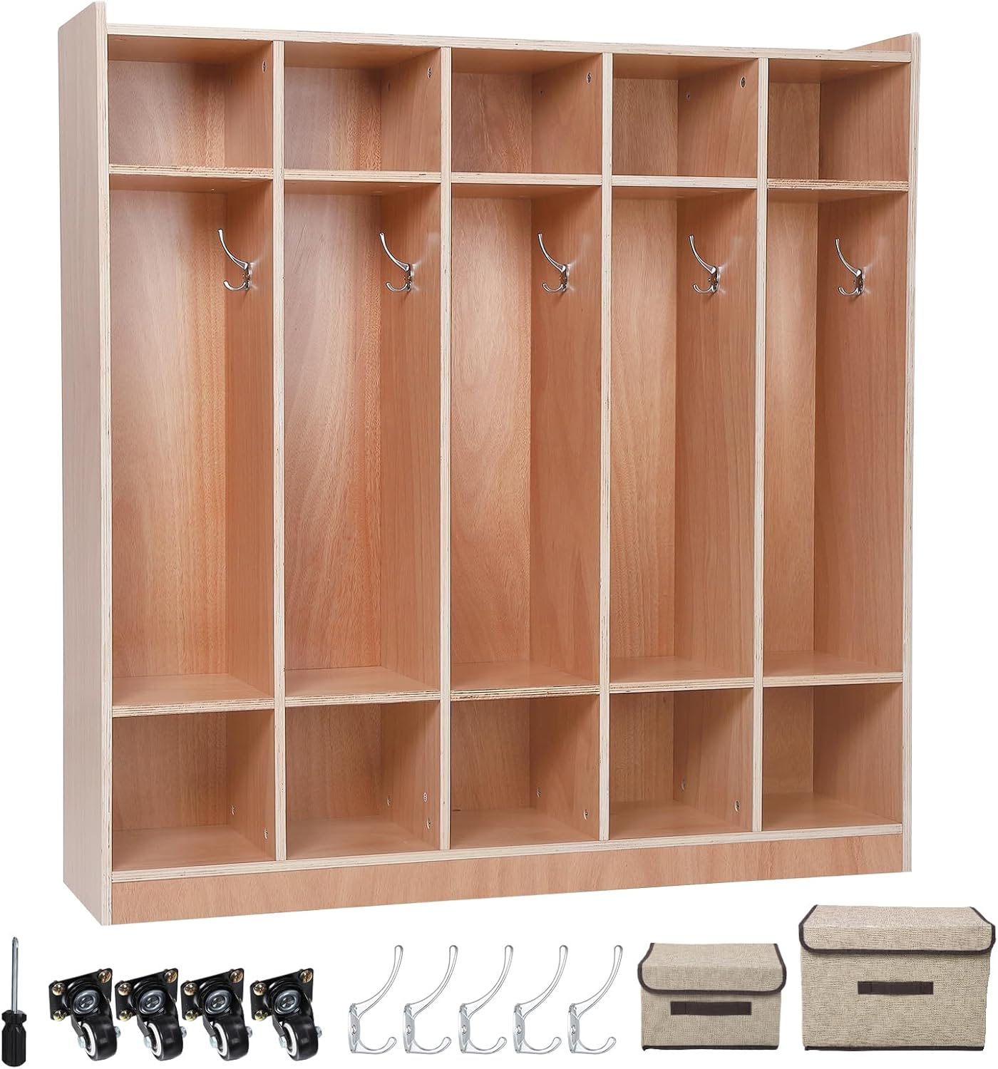 GARVEE 5Section Classroom Coat Locker Glazed Finished, 10