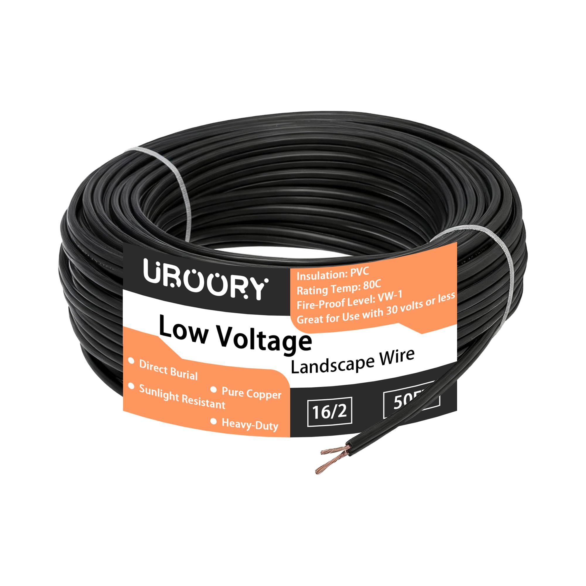 Cable horizontal de bajo voltaje 16/2, calibre 16, 2 conductores, 50 pies, entierro directo, cobre