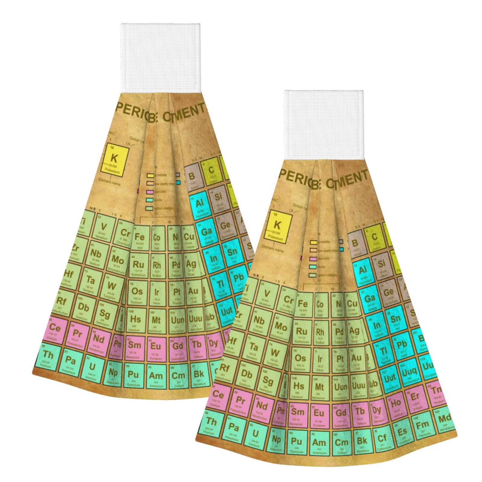 DOPKLNA Periodic Table, 2 Pcs Hanging Coral Fiber Hand Towels for Bathroom, Absorbent Kitchen Towels