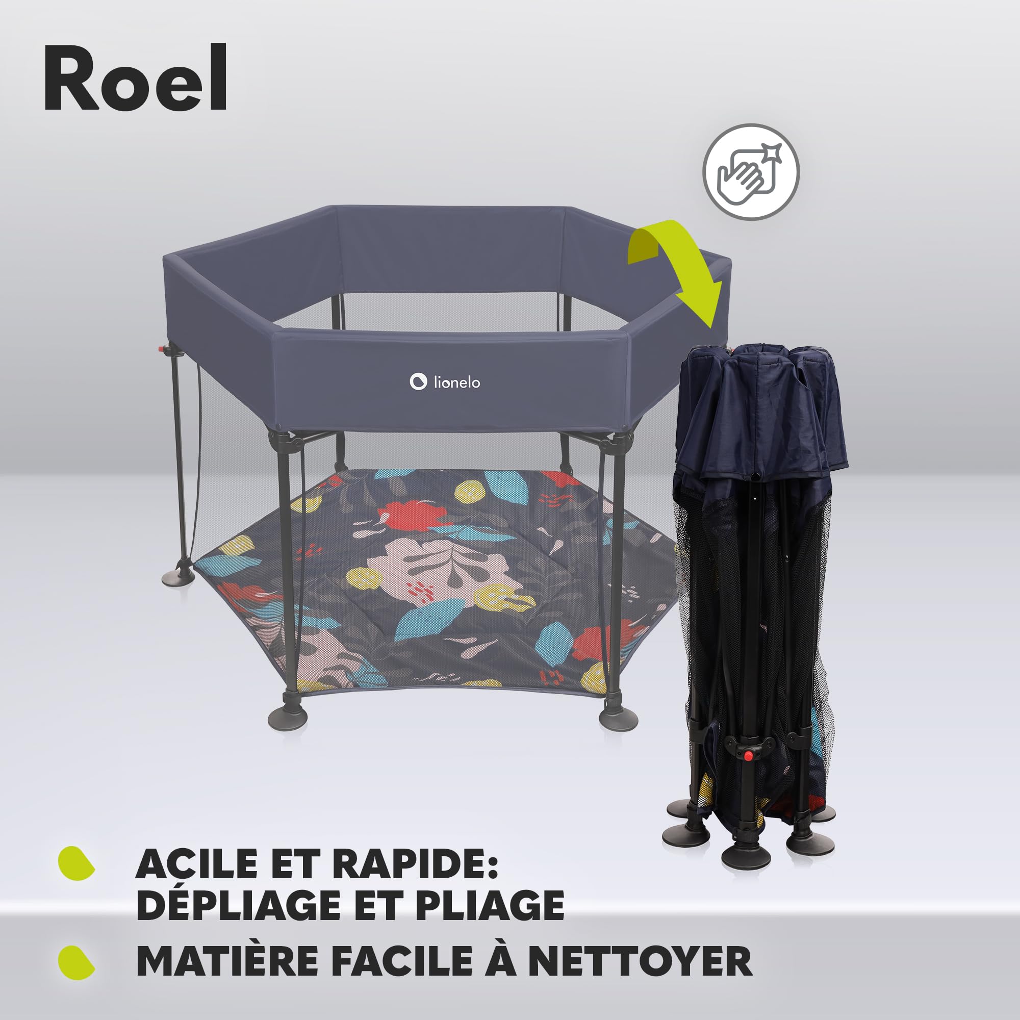 LIONELO Roel, parc bebe, pliant, de grandes 135x118x83 cm, protection anti-pliage LockGuard, lit bébé, mobiles, parcs, tapis de jeu, grand et stable, fond renforcé (BLUE NAVY)