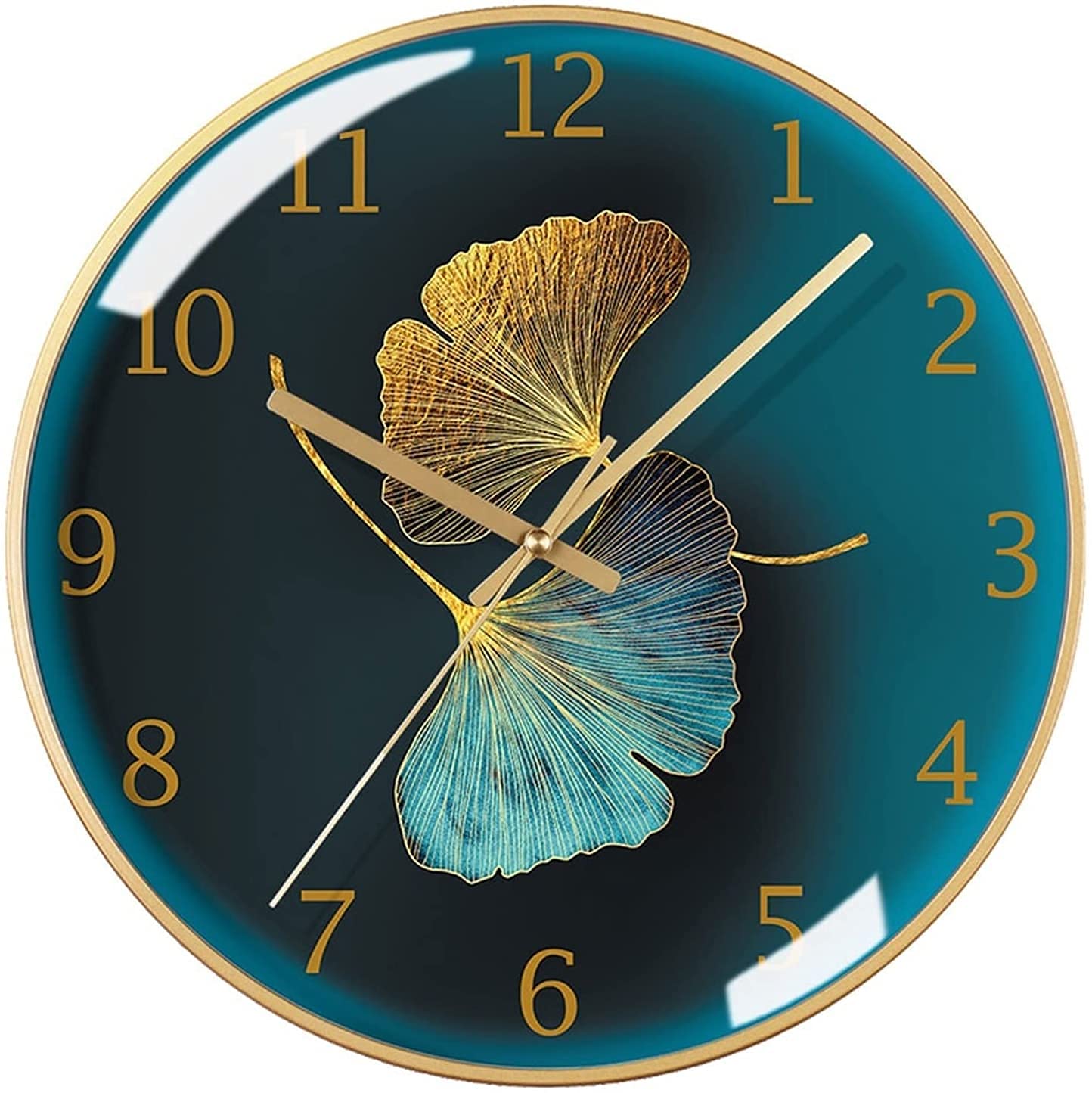 Horloge murale feuille de ginkgo quartz ronde et silencieuse de 14 pouces pour salon