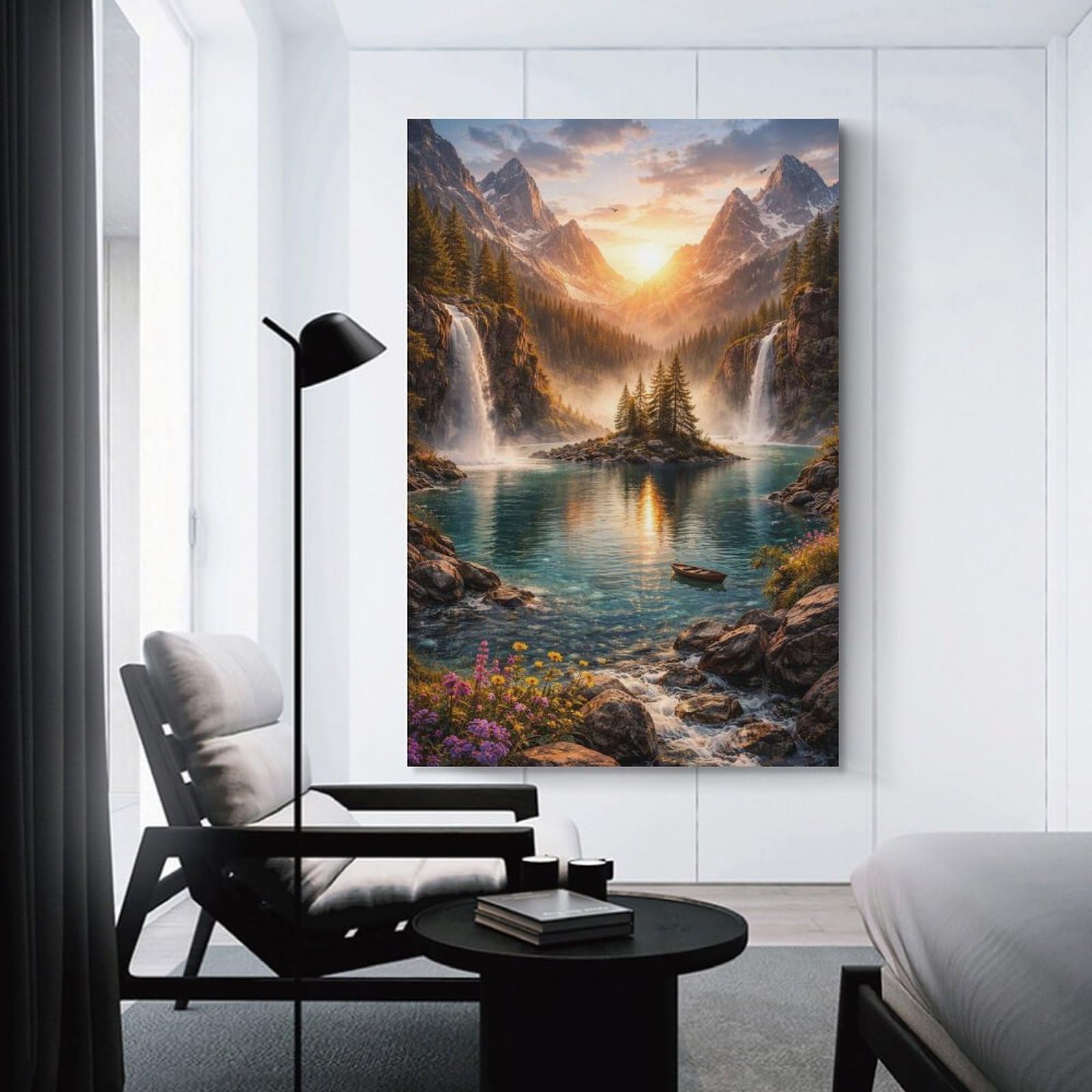 Junmoney Unframe-Style-7 Majestic Mountain Waterfall Landscape Wall Picture Print, 08X12inch(20X30cm), For Wall Displays, Bedrooms Or Room Updates, Decorative Artwork With Flexible Styling