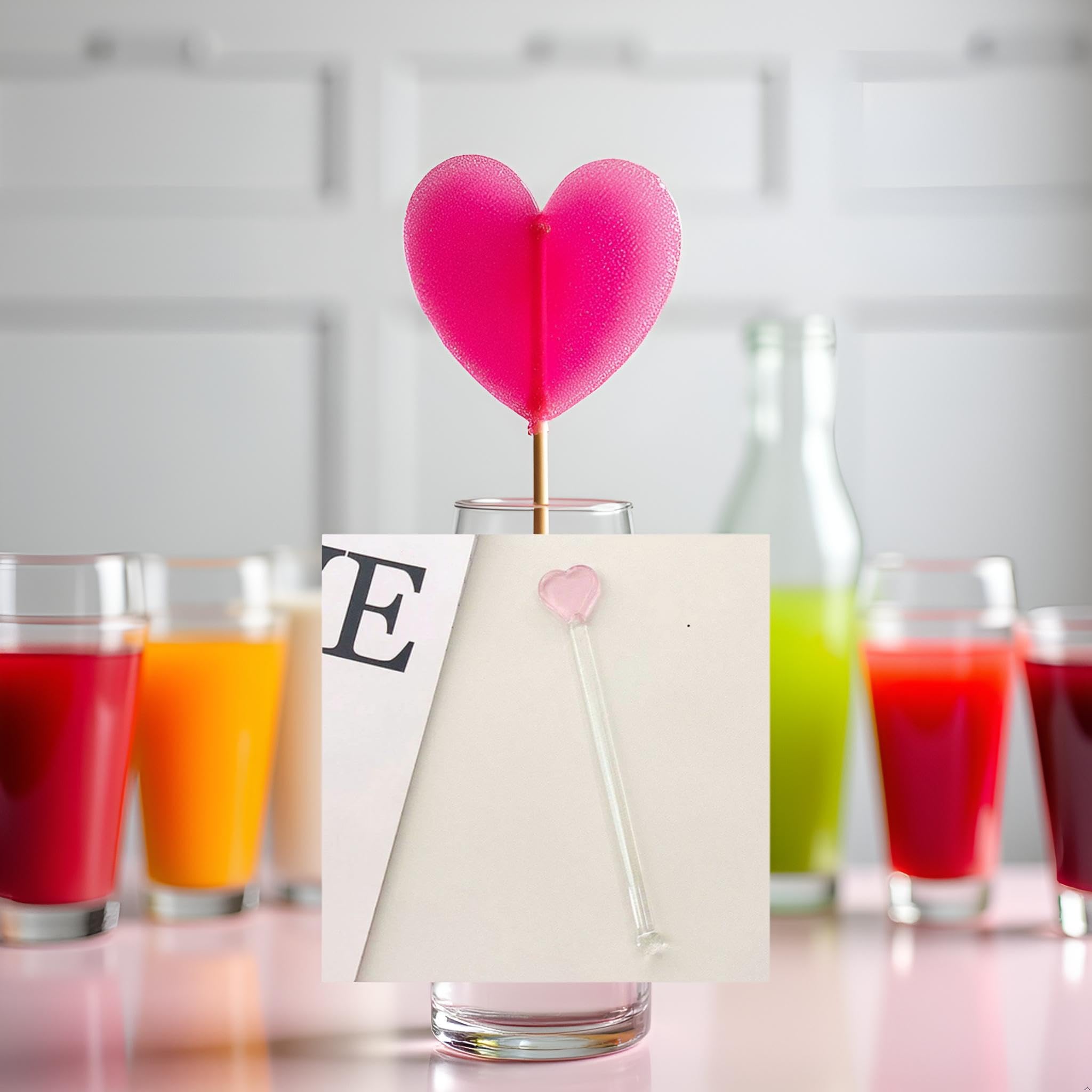 Varillas de vidrio para agitar, resistentes al calor, de colores, transparentes, estrella/luna, para leche, té, café, jugo, bebidas de cóctel (corazón) 7