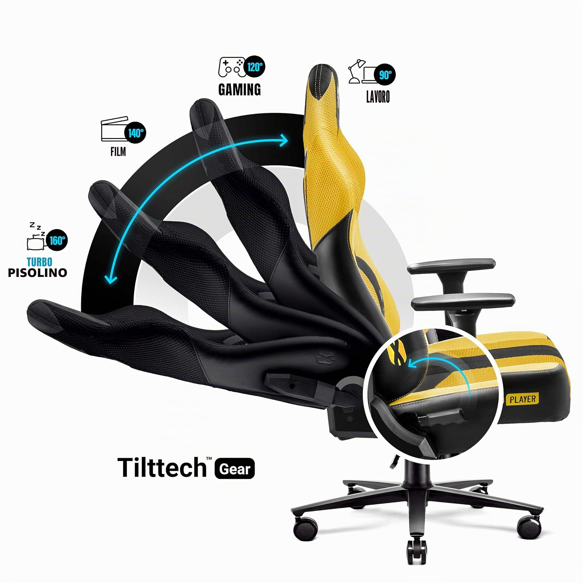 Diablo Sedia da Gaming in Tessuto X-Player 2.0 - Gaming Chair Ergonomica con Braccioli 3D - Cuscino Cervicale/Lombare Funzione Dondolo - Sedia per PC, Poltrona Gaming, Sedia Ufficio 160 kg - King (XL)