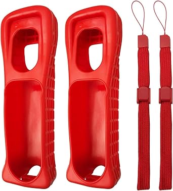 2 x Silicone Skin Case Cover with Hand Wrist Strap for Wii Remote Controller Red