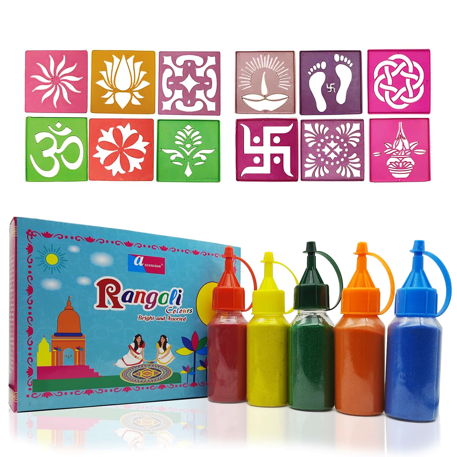 Buy ascension 5 Rangoli Powder Colors Bottles 80gm Each Design Diwali