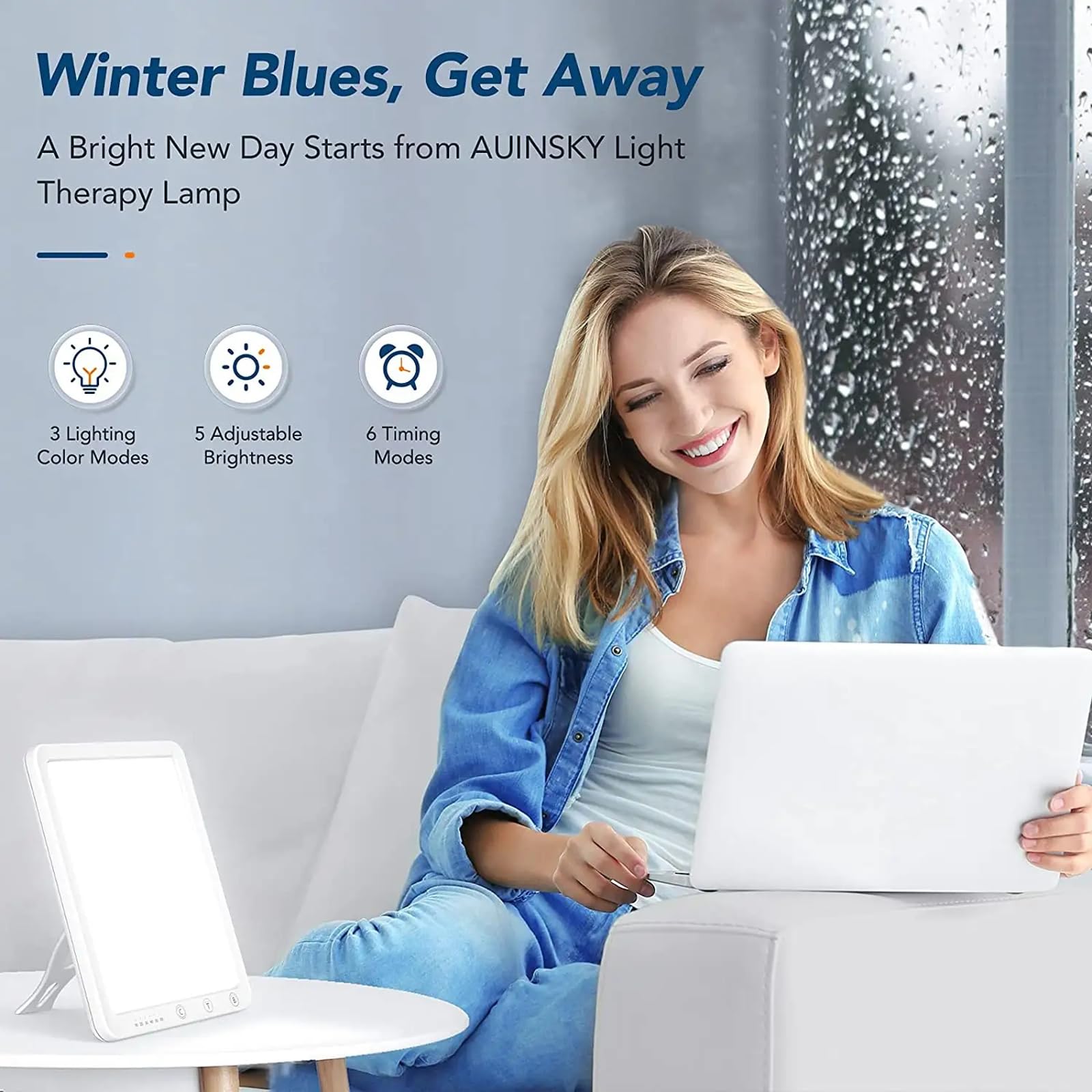 Lámpara de Terapia de Luz 10000 Lux LED Smart Bionic Sun Ajuste 3 Temperaturas de Color 5 Niveles de Brillo y Temporizadores Aumenta el Enfoque y la Concentración