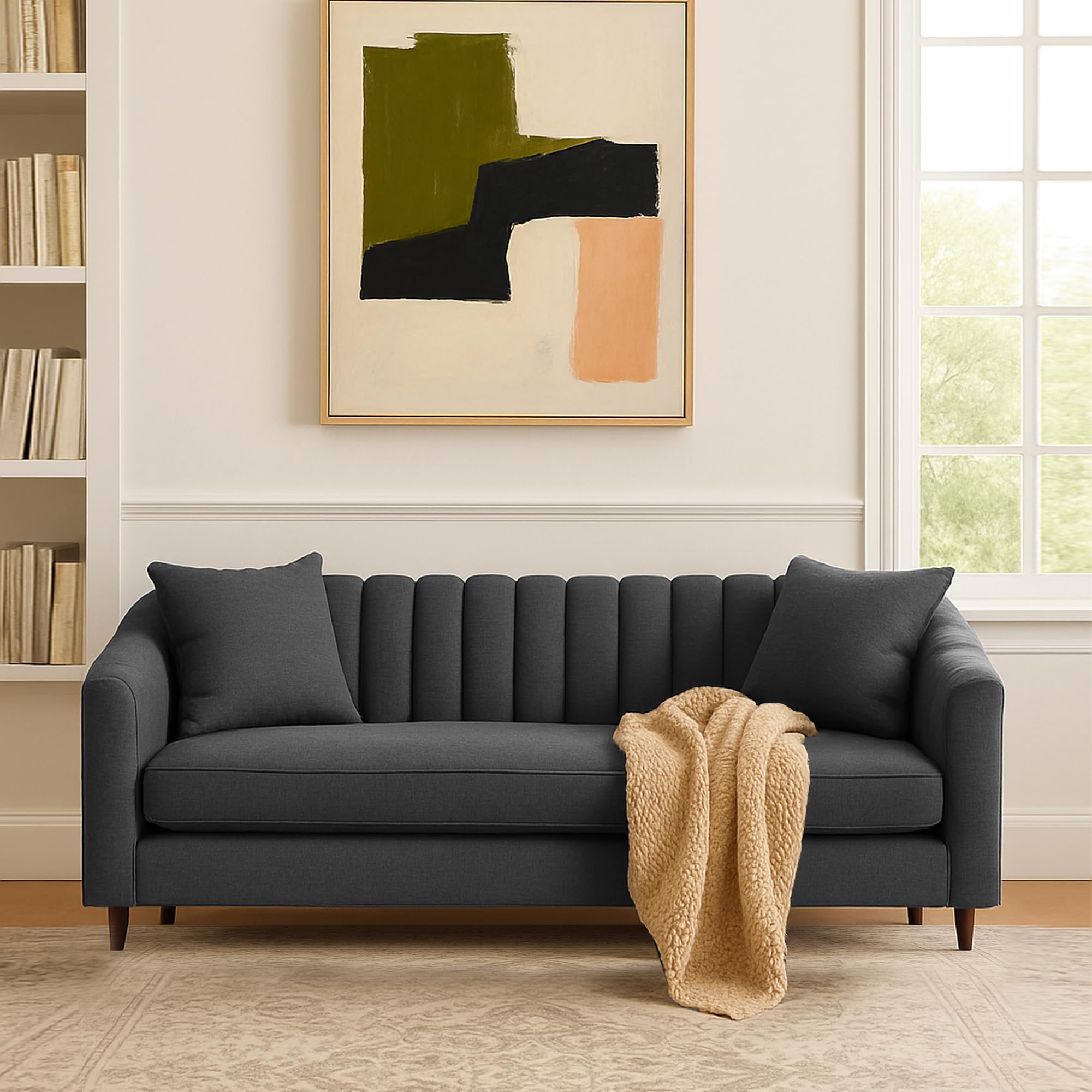 Casaliving Doraldo 3 Seater Sofa Set for Living Room (Black Colour Fabric) Premium Fabric Sofa