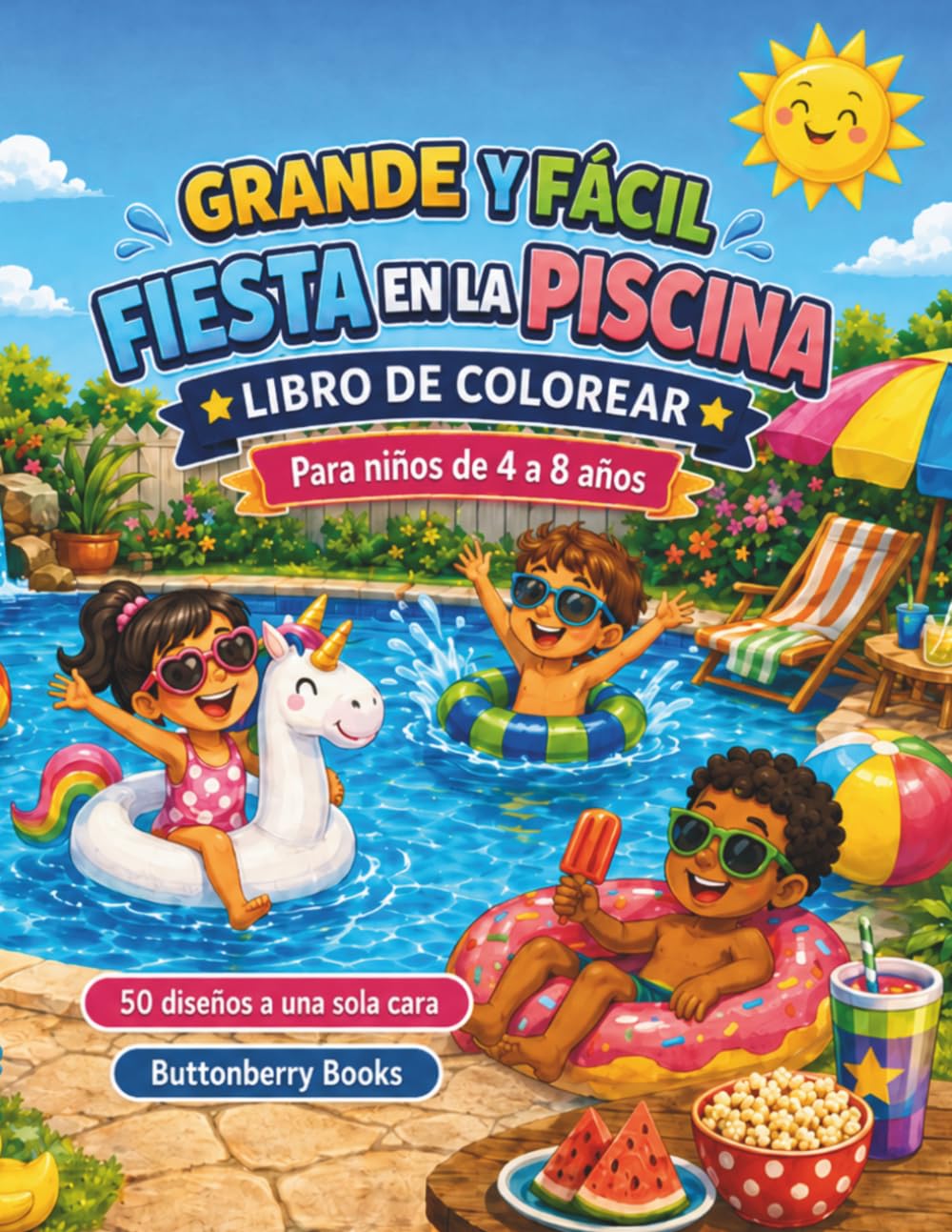 Fiesta en la Piscina Libro de Colorear para Niños de 4 a 8 Años: 50 dibujos grandes y fáciles para colorear con piscina, natación, flotadores, juegos ... Libros de Colorear Grandes y Fáciles)