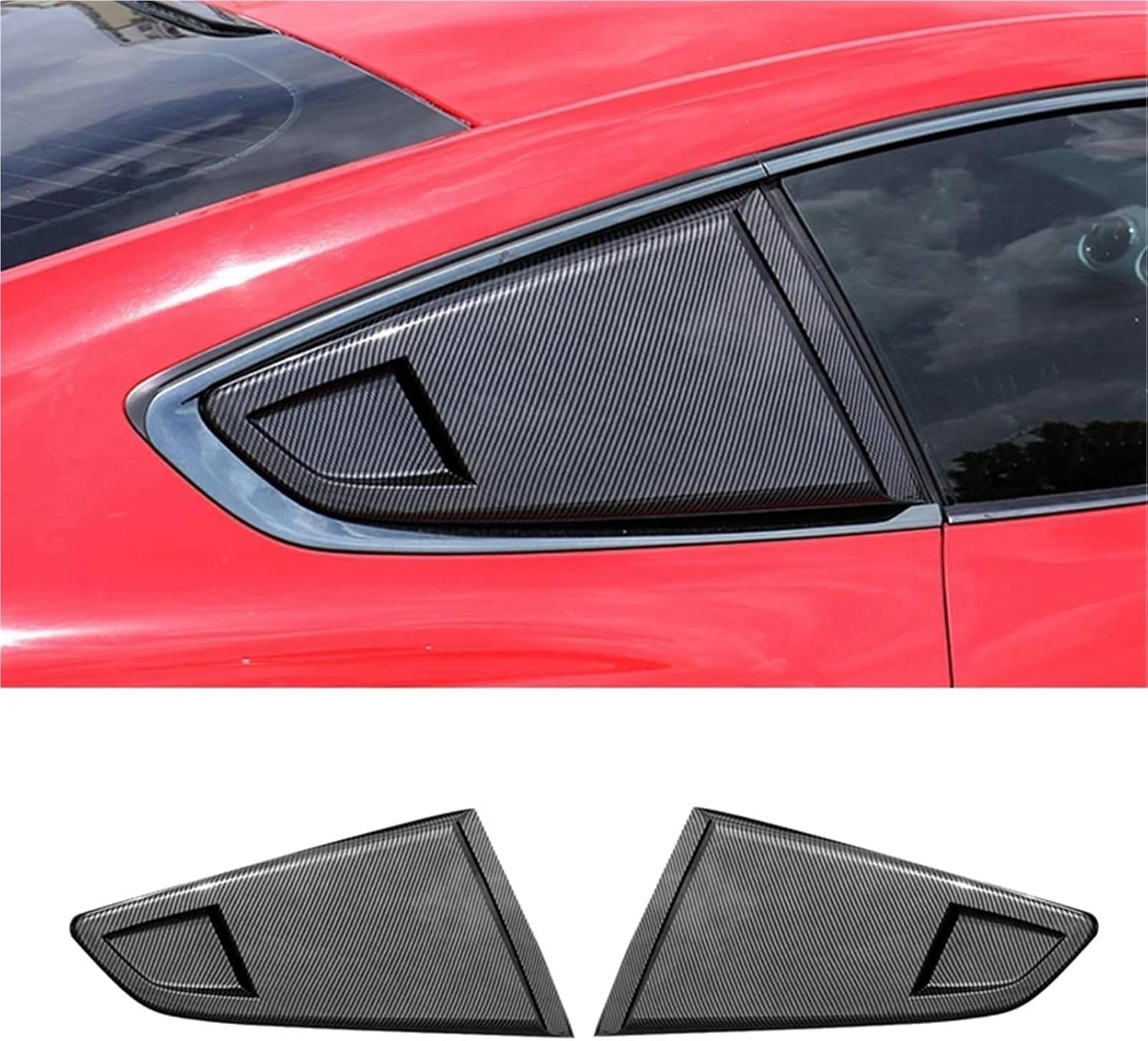 Carbon Fiber Rear Side Vent Quarter Window Louver Shutter Cover Trim Replacement Parts Compatible with 2015-2022 Ford Mustang