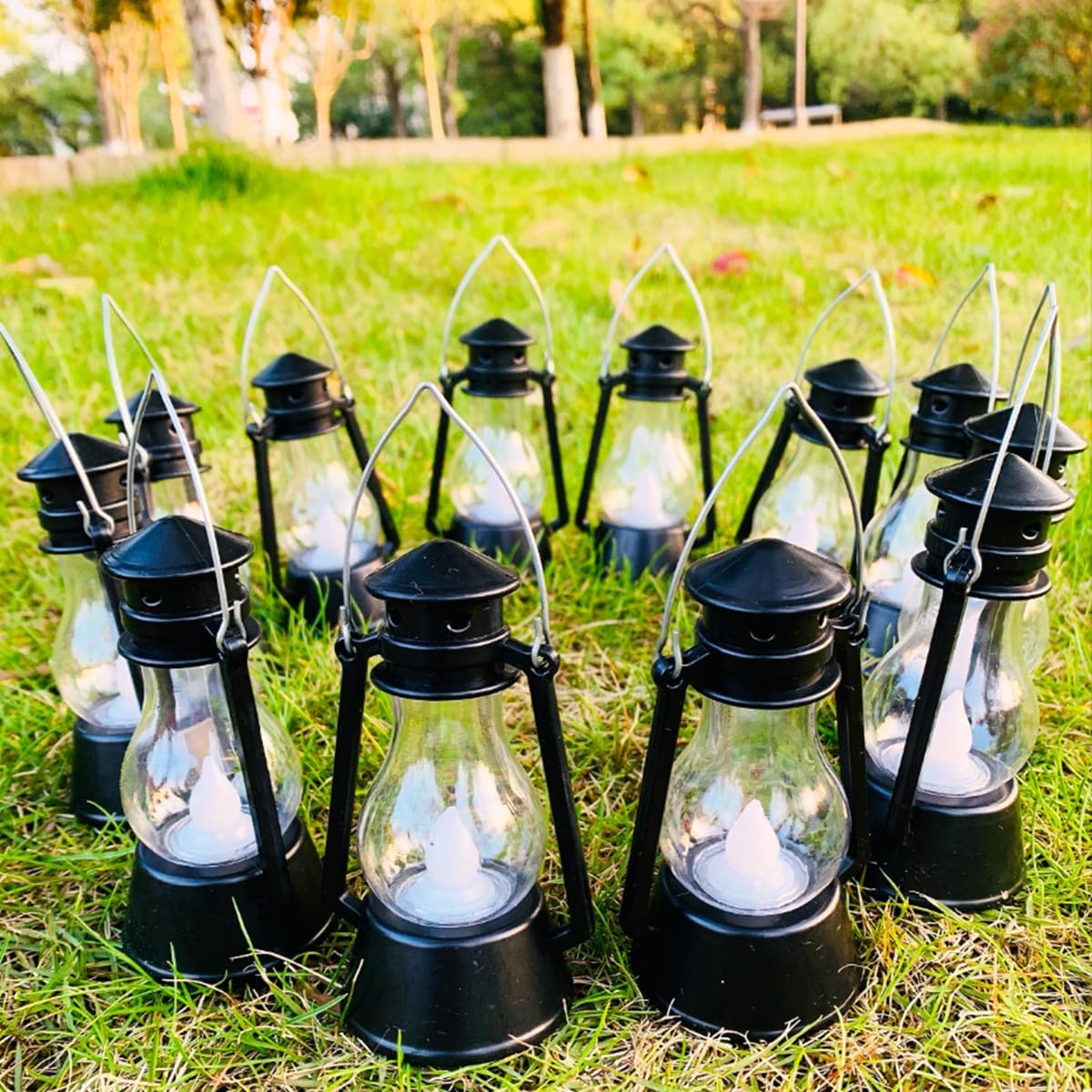 12 Pack Mini Lantern for Little Cowboy Centerpieces Tables Ideas Western Party Favor Decorations Wedding Decor Camping with 4inch Flickering LED Candle, Vintage Table Toppers Decorative