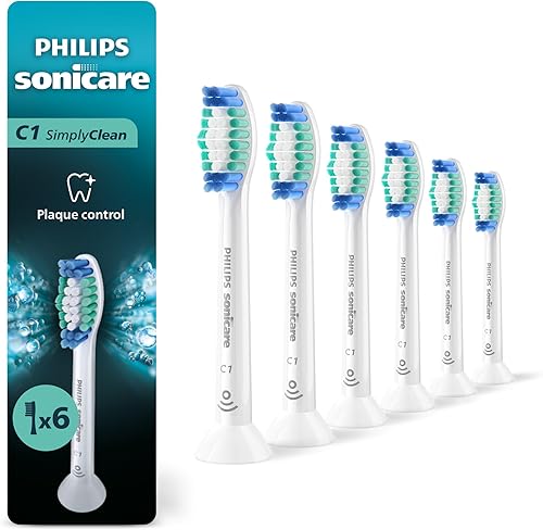 Philips Sonicare C1 SimplyClean - Cabezales de repuesto genuinos para cepillo de dientes eléctrico, Blanco, paquete de 6 con suministro de hasta 18