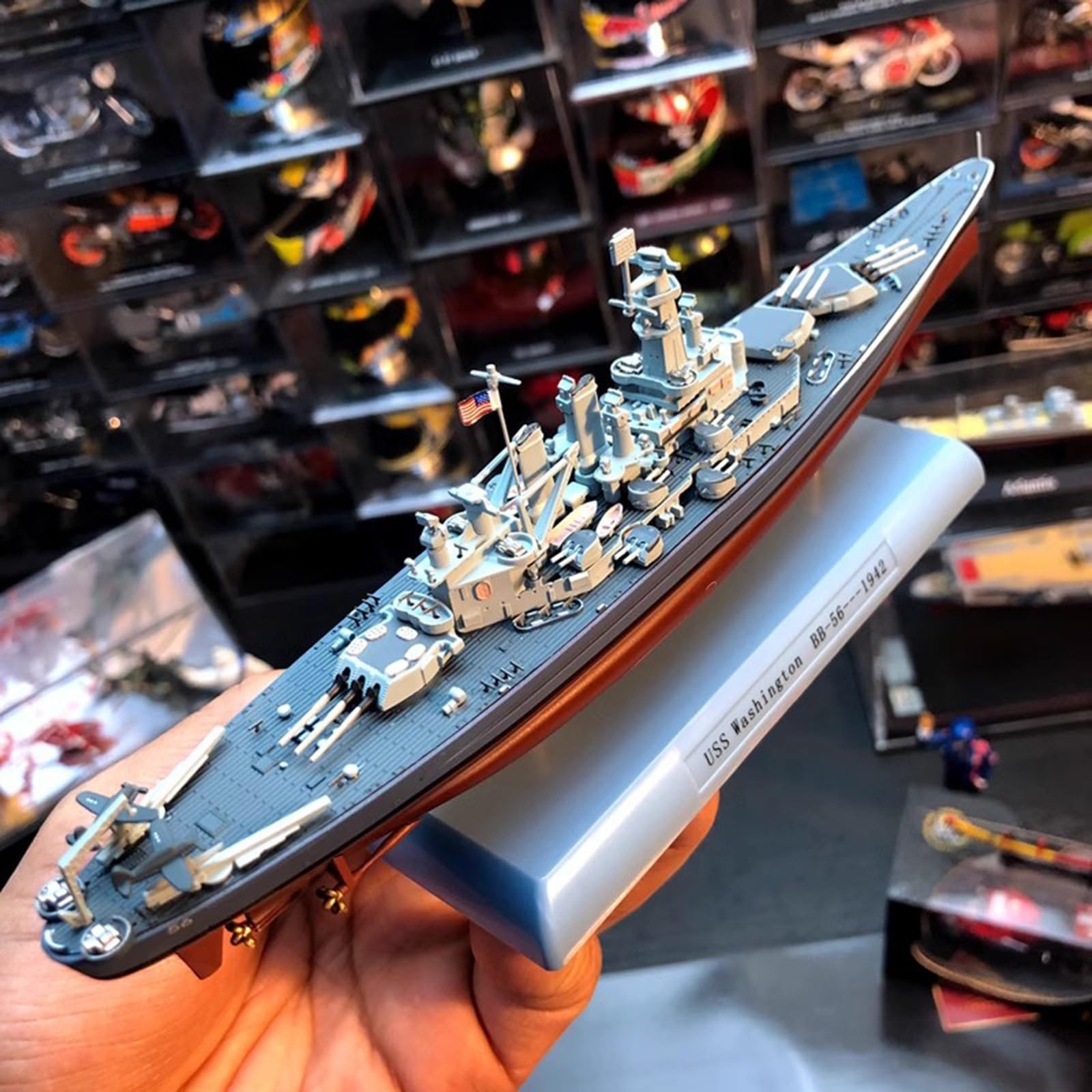 1:1000 Schlacht USS Washington BB-56 Kriegsschiff Schlachtschiff Modell Kleberfreie Farbtrennung Fertige Ornamente Militärische Hobby-Sammlungsgeschenke