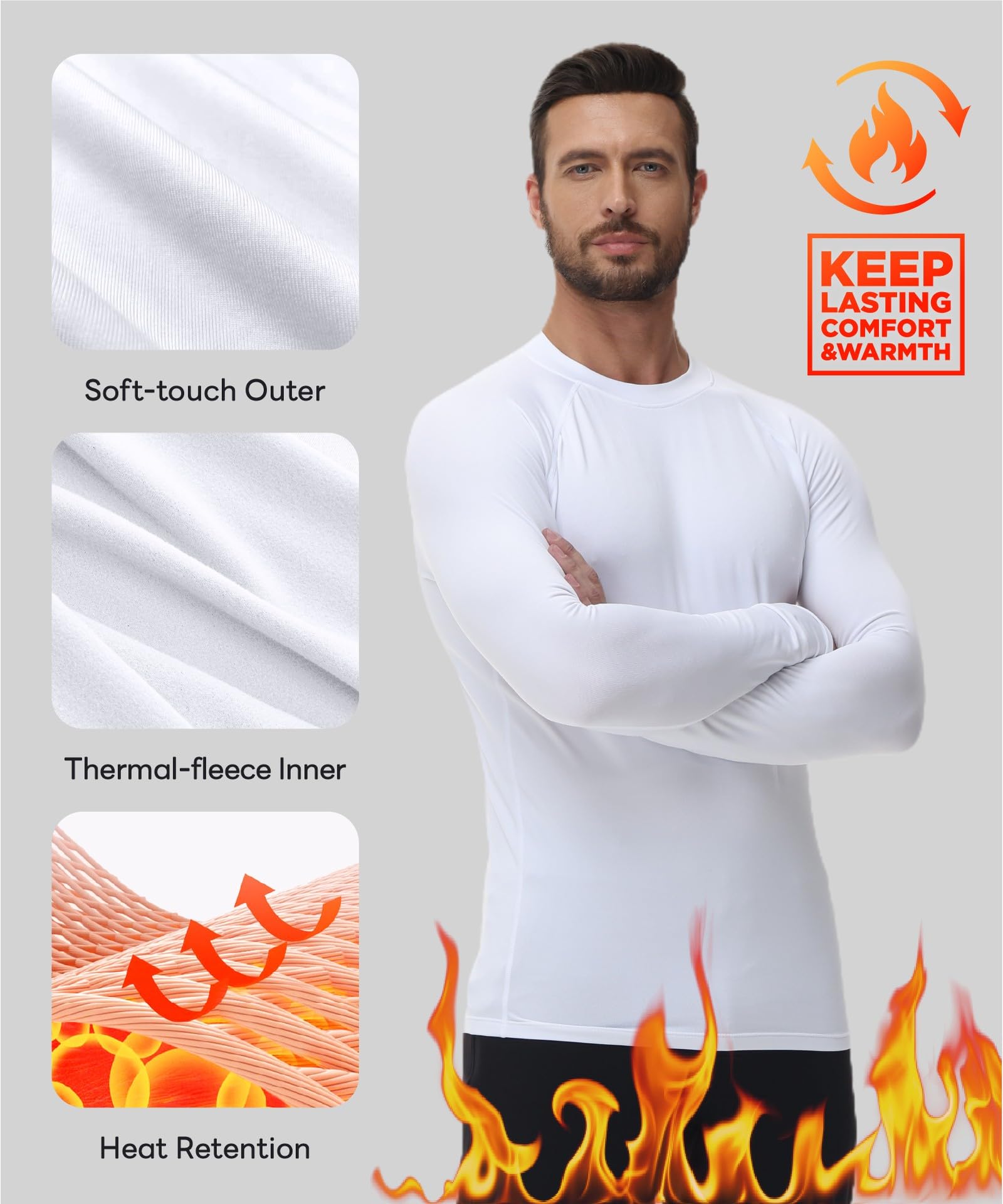 HUGE SPORTS Thermoshirt Für Herren, Langarmshirt Als Thermounterwäsche, Skiunterwäsche & Funktionsunterwäsche Für Winter, Warme Unterwäsche Männer, Atmungsaktiv & Feuchtigkeitsableitend
