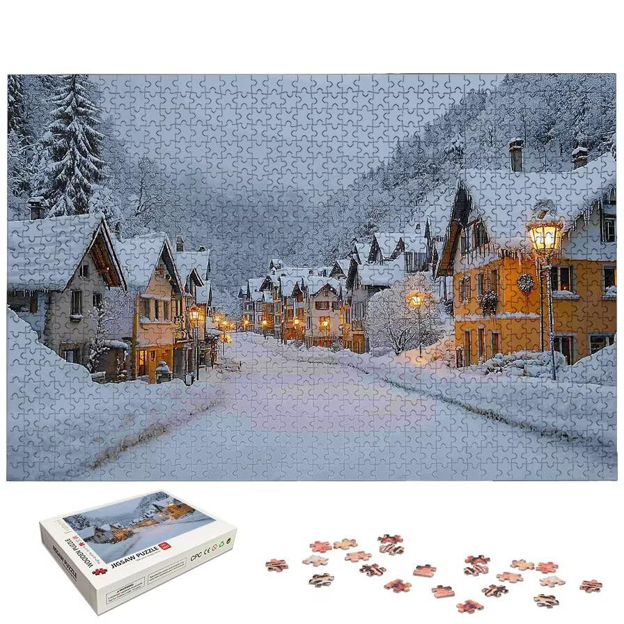 Zimowe puzzle 5000 elementów, drewniane puzzle świąteczne dla dorosłych, rozmiar: 156 x 105 cm, 5000 sztuk puzzle dla dorosłych, rodzinne gry edukacyjne, puzzle na prezent dla kobiet, wystrój domu