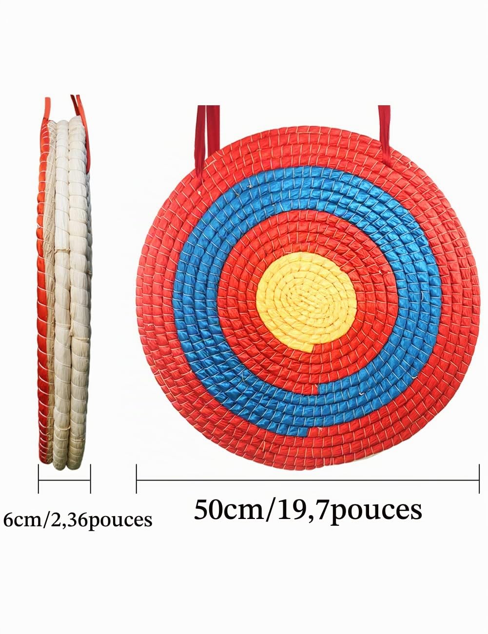 longbowmaker 50 x 50 x 6 cm - Cible ronde traditionnelle en paille - Pour débutants