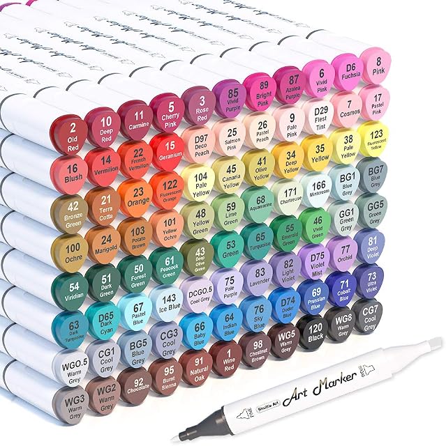 88 Colours Art Pens, Shuttle Art Dual Tip Alcohol Based Art Markers Plus 1 Blender Permanent Marker Pens with Handle Case for Adults & Artists, Ideal Graphic Markers for Colouring, Drawing, Sketching