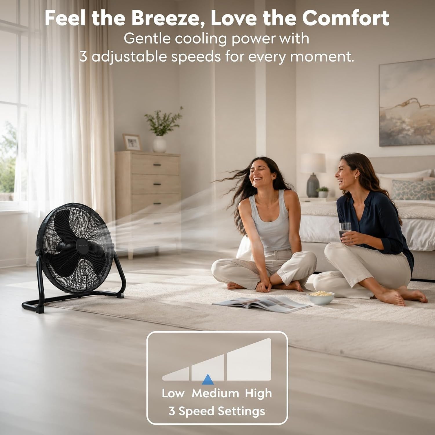 Ventilador de Pie 50cm Poderoso Aire Circulador Alta Velocidad 3 Velocidades Inclinación Ajustable Uso Doméstico Oficina Gimnasio Portátil Eléctrico Metálico co, Black Mono, 20"