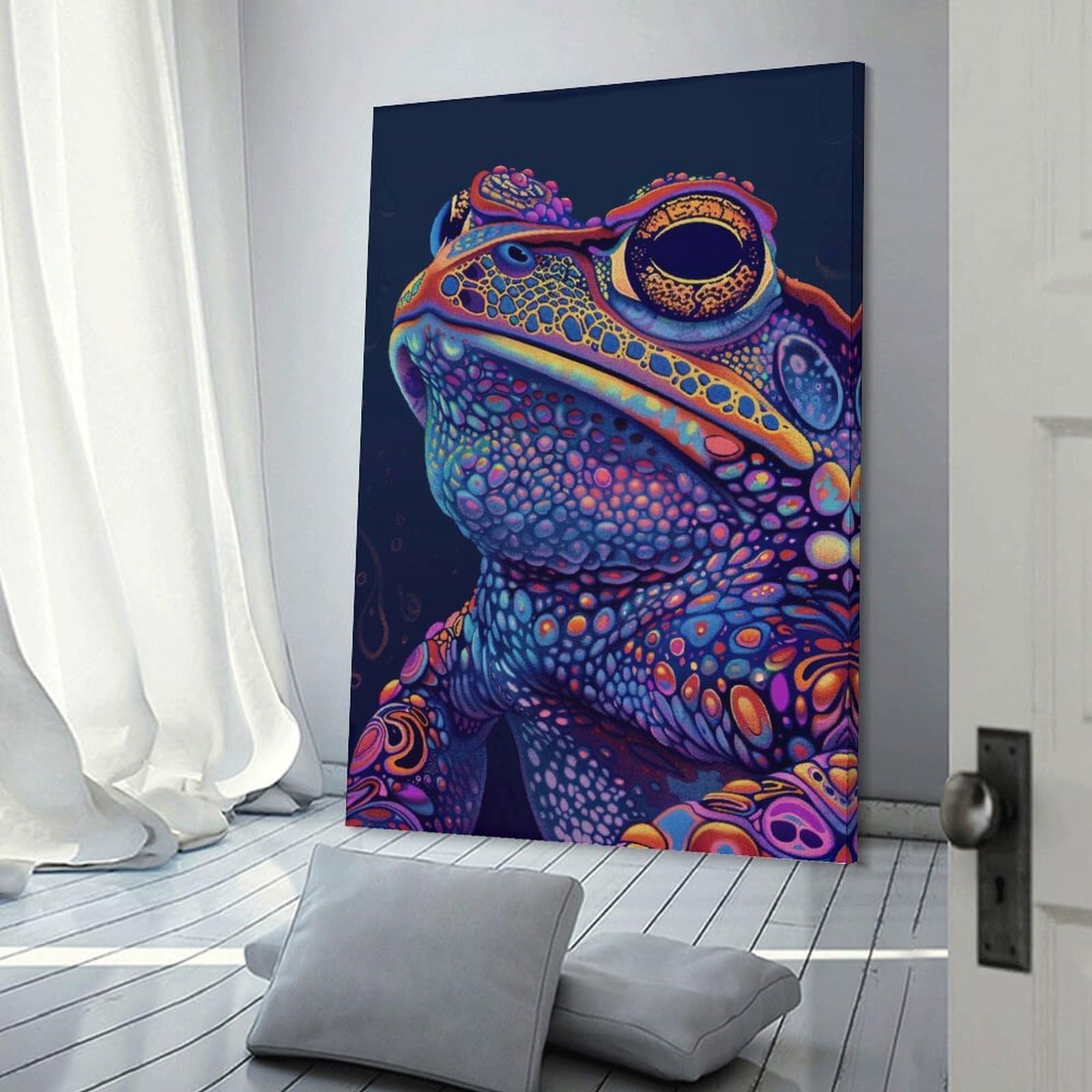 Junmoney Frame-Style-5 Psychedelic Neon Toad Wall Decor Canvas Print, 24X36inch(60X90cm), For Flats, Guest Rooms Or Compact Rooms, A Simple Refresh For Blank Walls