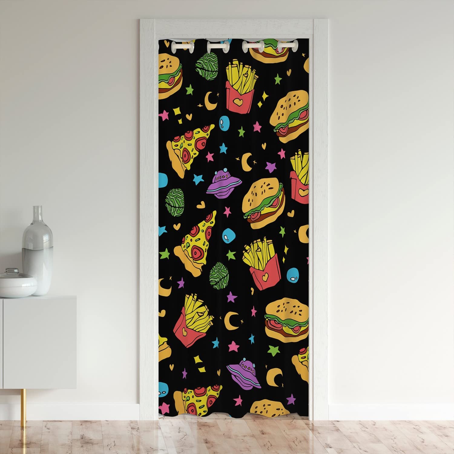 Loussiesd Donuts Decorative Door Curtain for Doorway Privacy Chocolate Doughnut Window Treatments Whimsical Dessert Desserts Food 30%-50% Room Darkening Blackout Curtains 86x203cm