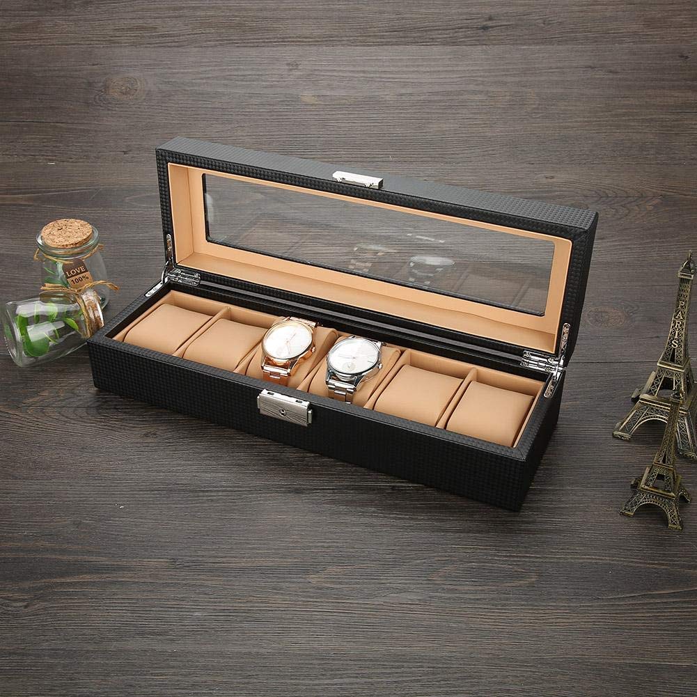 YUYTE Caja para Relojes, Caja para Relojes de Madera Maciza para Hombres/Mujeres, Soporte para presentación de Relojes y Joyas con 6 Compartimentos para Organizador y exhibición