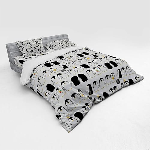 Miniatura 2 de Ambesonne - Juego de cama de pingüinos con diseño de animales árticos de la guardería, 4 piezas, funda de edredón con fundas y sábana bajera, tamaño