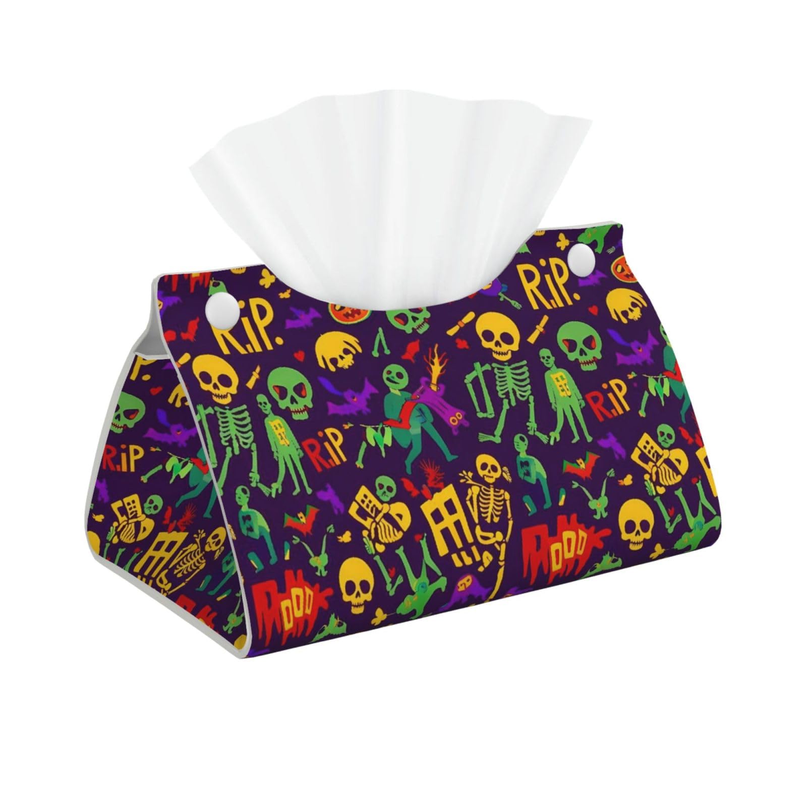 Halloween Pattern with Horror Elements Zombie Skull Colorful Long Tissue Box Cover Holder Home Decor Aesthetic 7.87'' x 5.12'' x 0.98''
