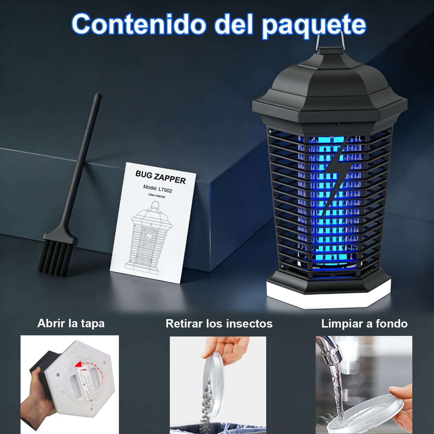 Lámpara antimosquitos con iluminación LED, 4000V 18W UV Mata Mosquitos electrico, No tóxico e Inodoro, Resistente IPX4, Atrapa eficazmente Mosquitos, Moscas y Polilla — view 7