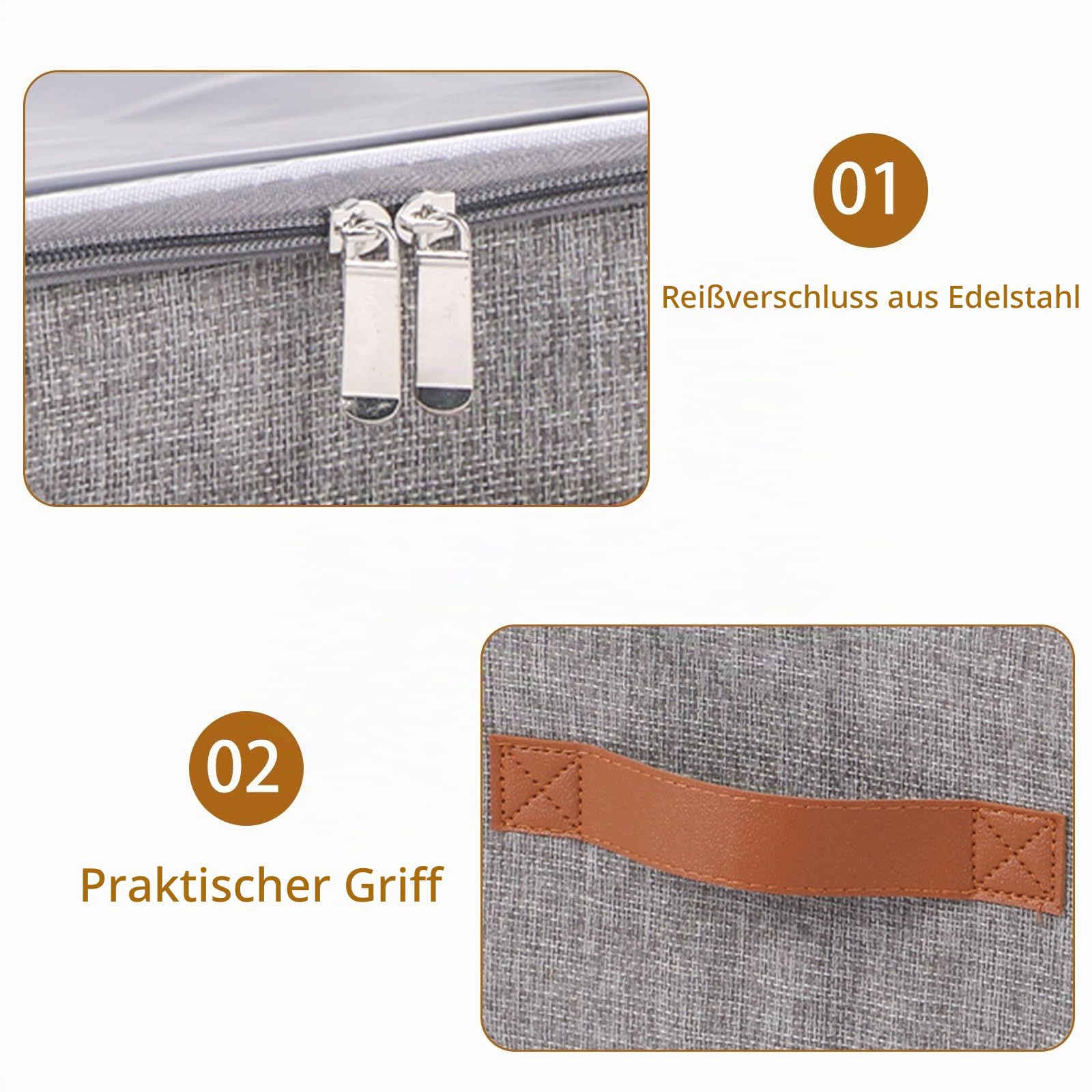 OUTBROS 2 Stück Faltbare aufbewahrungsboxen mit Deckel 50x40x30cm, Grau | Stoffboxen aufbewahrung mit Griff, Kleiderschrank Organizer, Unterbett Aufbewahrungsbox für Kleidung, Decken, Bettdecken
