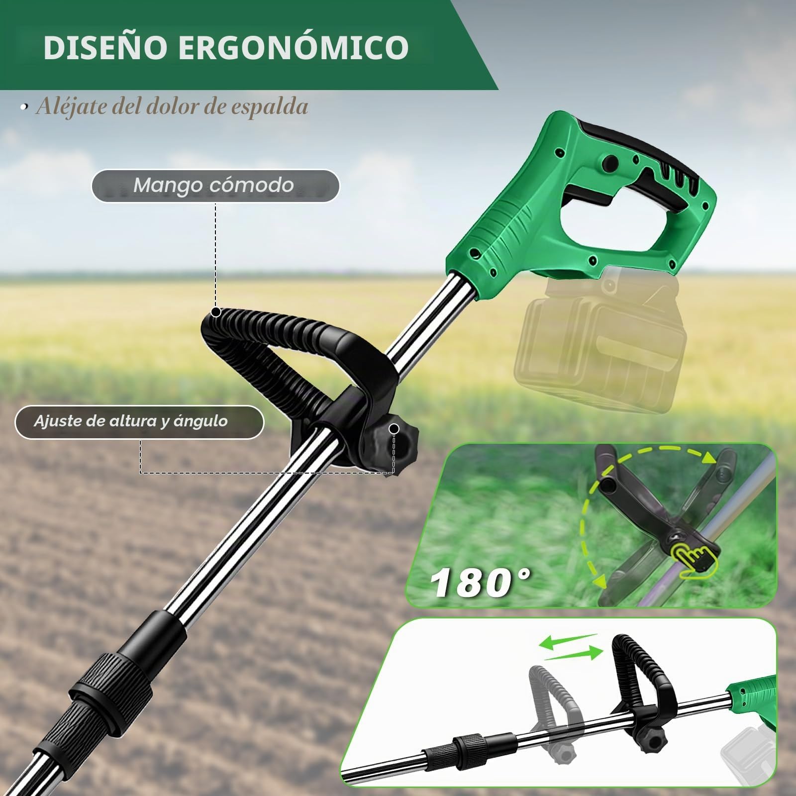 Motoazada para huerto, azada eléctrica, para Makita 18V batería, con Profundidad de Trabajo de 16 cm, Ancho de Trabajo de 30 cm, Velocidad de 300 RPM, Mango ergonómico, para Cultivo de jardín