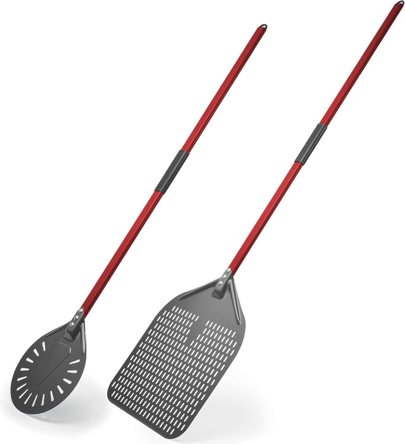 14 inch Pizza Peel and 9 inch Pizza Turning Shovel Sets, 2 Pieces Aluminum Red Handle Pizza Paddle, Commercial Brick Oven Accessories (14 inch, 9 inch)