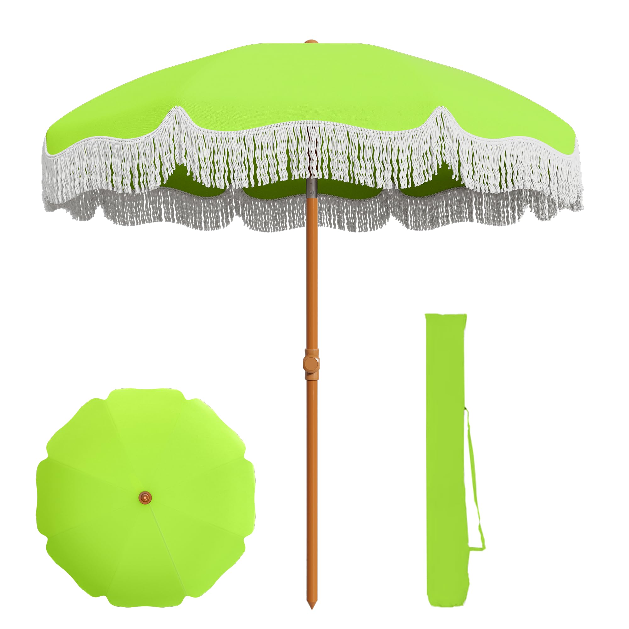 Photo 1 of AreShark 7ft Patio Umbrella with Fringe, UPF50+ Beach Umbrella for Table, Pool & Garden, Portable Outdoor Tassels Umbrella w/Fiberglass Ribs&Push Bottom Tilt(Blue and White Stripe)