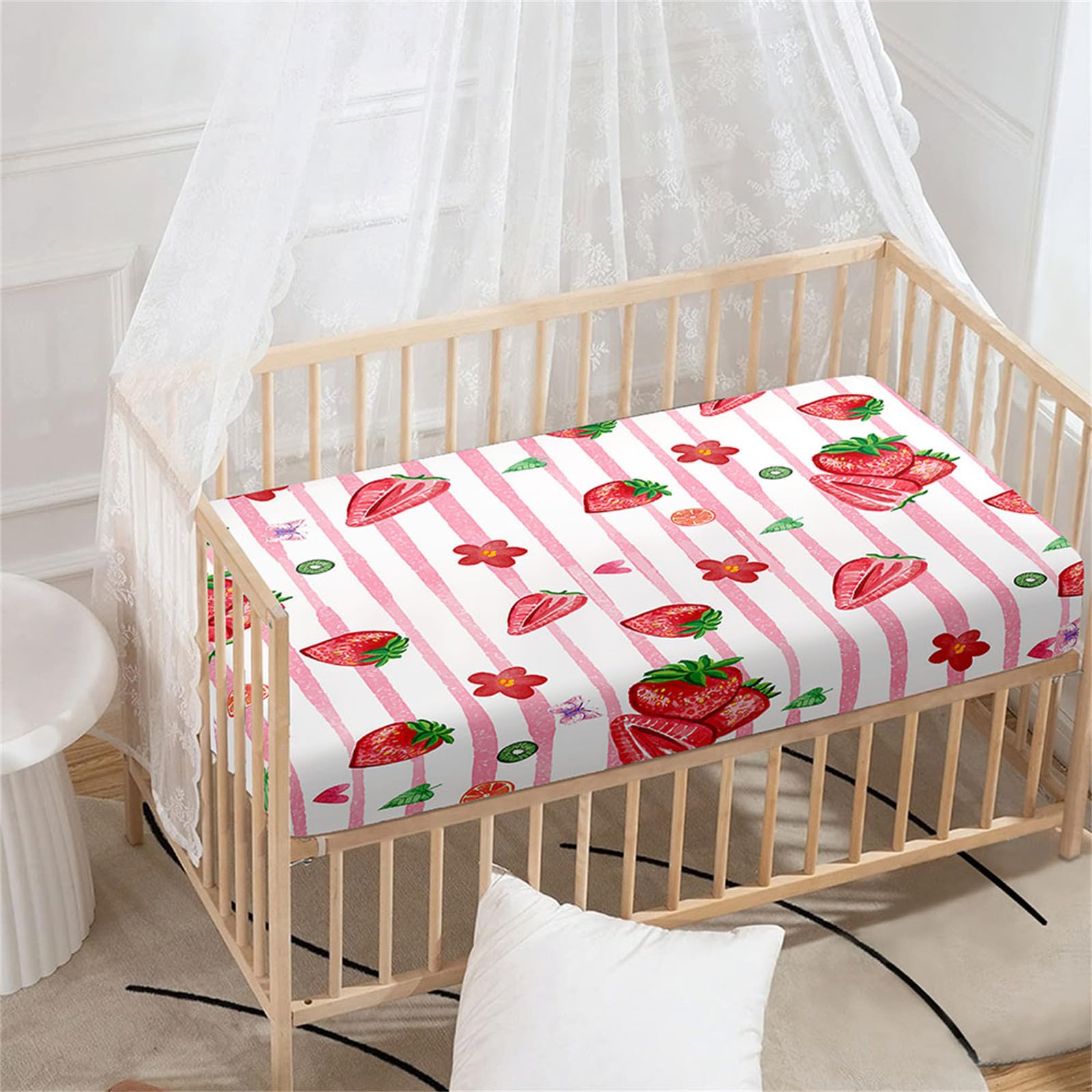 Morbuy Next to Me Crib Sheets, Strawberry Print Cot Bed Sheets, Soft Breathable Microfiber Moses Basket Sheets, Cot Sheets for Boy and Girl, Durable Easy Care Crib Sheets (Stripes,90x40cm)