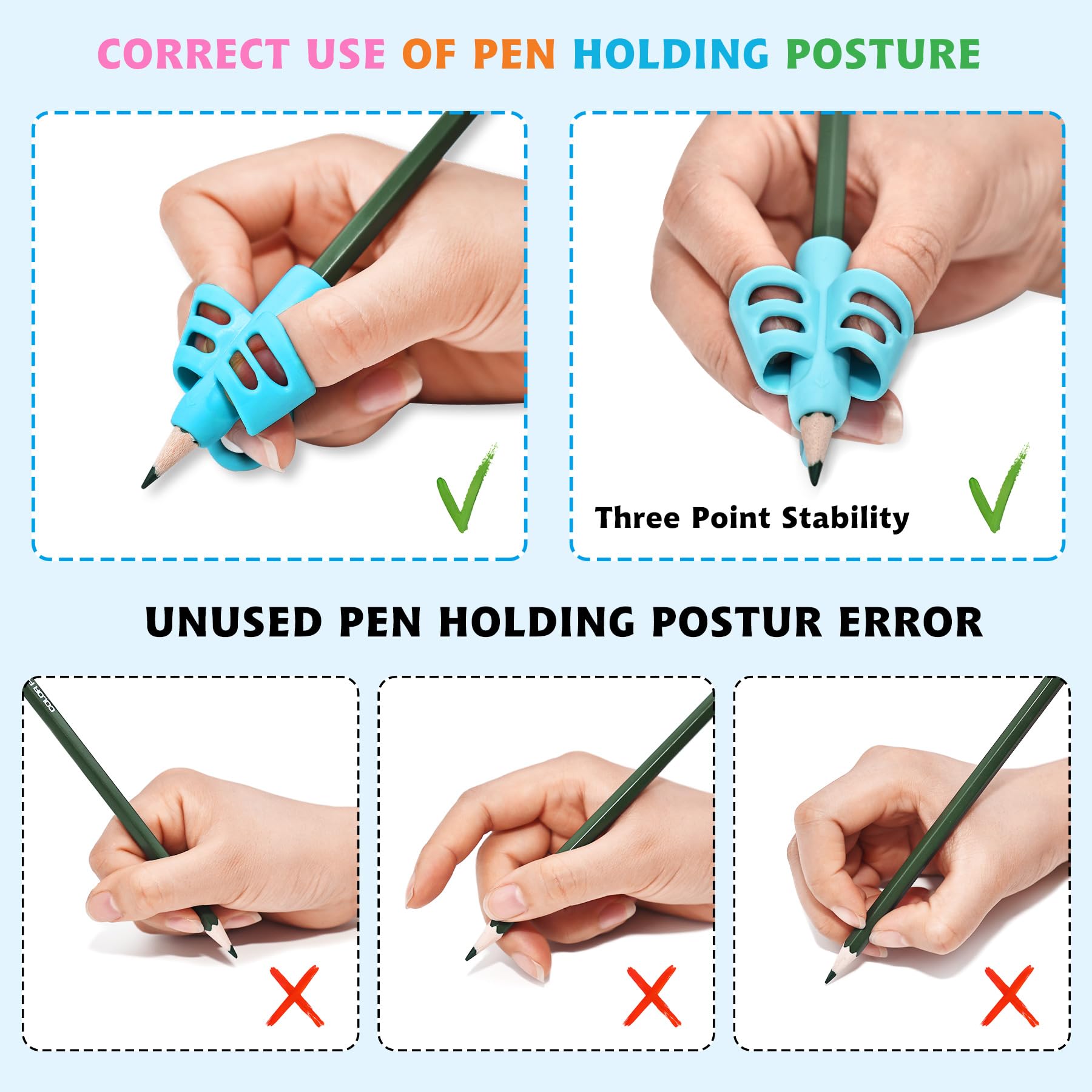 KIGEAPUEL 20 Pcs Pencil Grips for Kids Handwriting Pencil Holders Grippers Writing Posture Correction Tools for Toddlers Special Needs Silicone Pencil Supplies for Kindergarten Preschoolers - Image 4