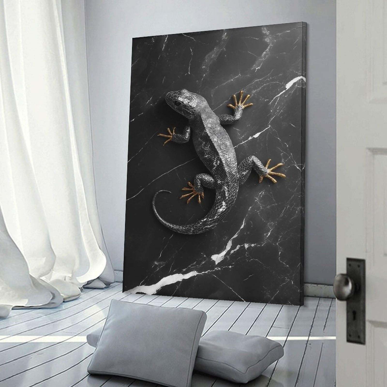 Junmoney Frame-Style-16 Home Decor Wall Art Lizard On Marble, 20X30inch(50X75cm), For Bedroom Decor, Cosy Corners Or Studios, Decorative Wall Art For Cosy Rooms
